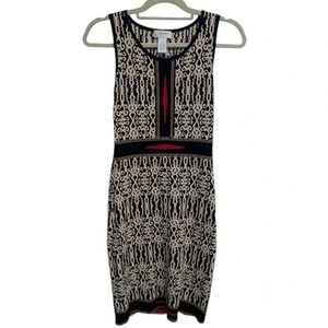 Carmen Black & Cream Fitted Sweater Sleeveless Stretchy Dress geometric print